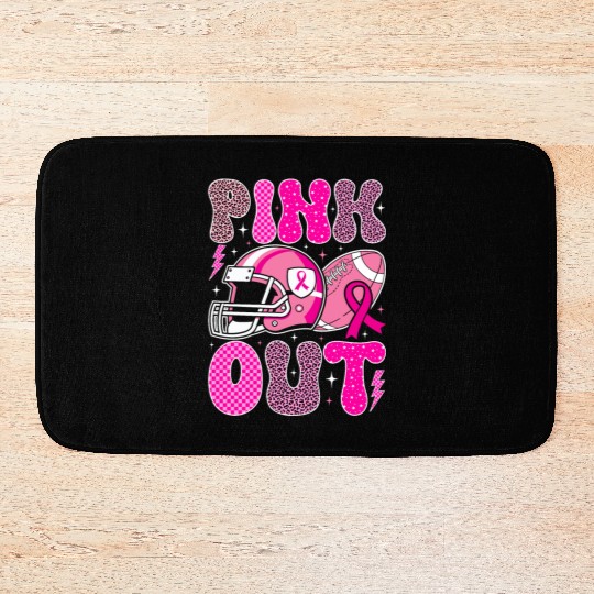 Pink Out Breast Cancer Football Mom Girls Women Bath Mats