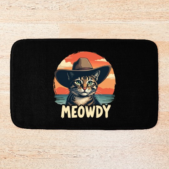 Meowdy Cowboy Cat Funny Howdy Meowdy Cowboy Cat Bath Mats