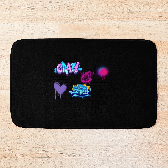Crazy Street Graffiti on a brickwall Bath Mats