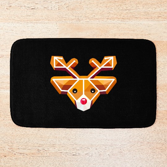 Geometric reindeer head motif in gingerbread style Bath Mats