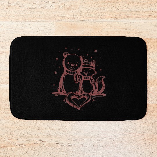 Bear and Fox in Love Bath Mats