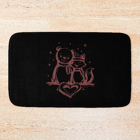 Bear and Fox in Love Bath Mats