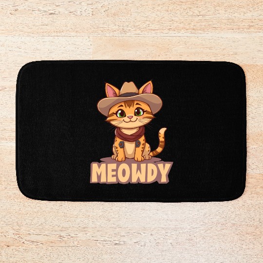 Cowboy Cat "Meowdy" Western yellow wild west cat Bath Mats