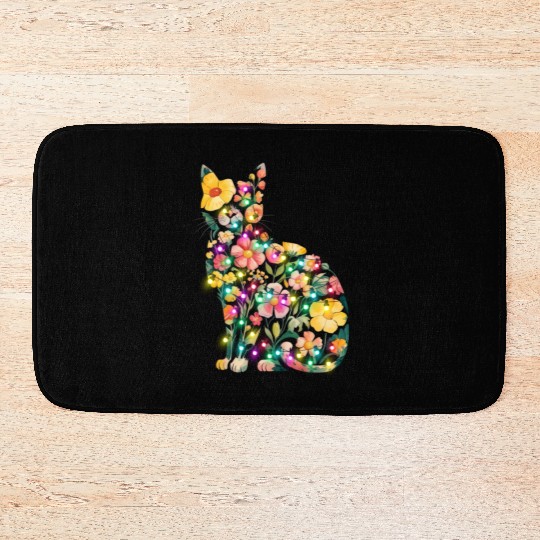 Floral Cat Silhouette nature santa christmas light Bath Mats
