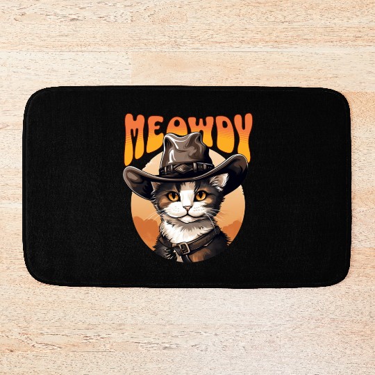 Meowdy Cowboy Cat Funny Howdy Meowdy Cowboy Cat Bath Mats
