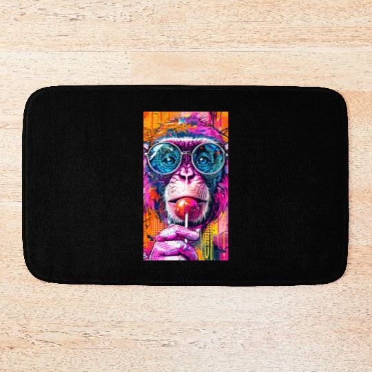 Digital Art Monkey With Lollipop Graffiti Elements Bath Mats