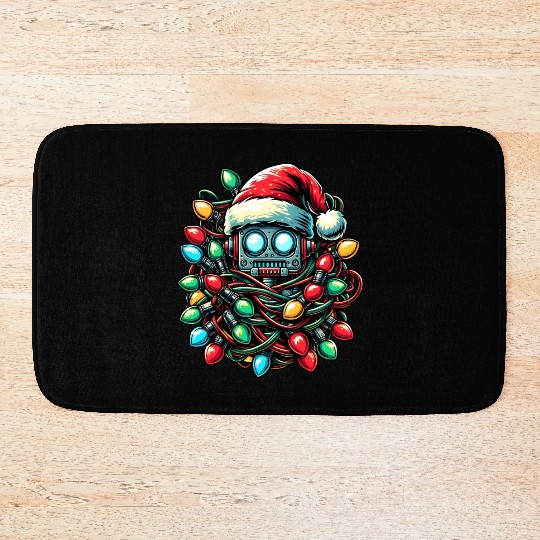 Robot Robotics Christmas Hat Xmas Bath Mats