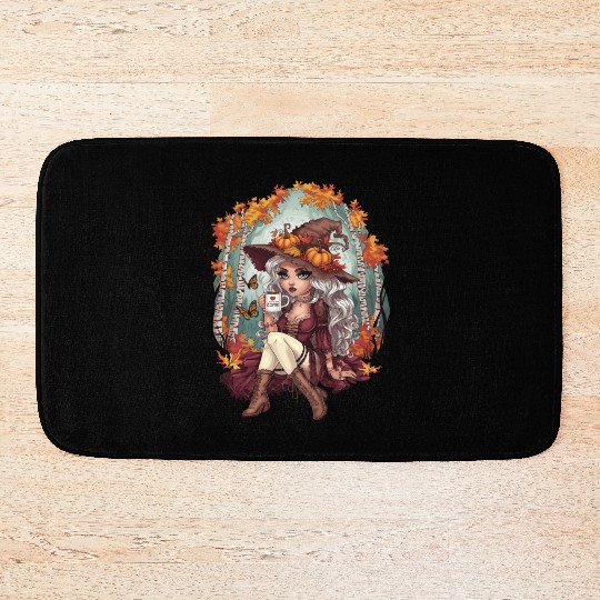 Autumn Woman Nature Leaves Season Bath Mats