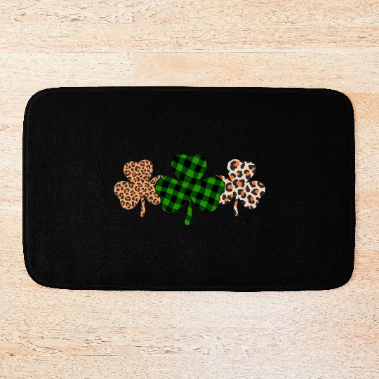 St Patricks Day Lucky Irish Green Plaid Shamrock Bath Mats