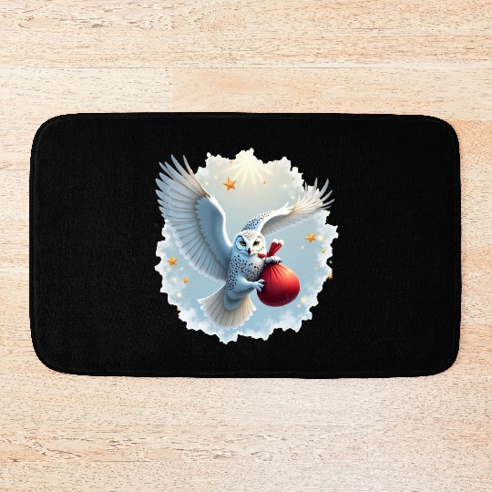 Snowy Owl Carrying Christmas Gift Bag Bath Mats