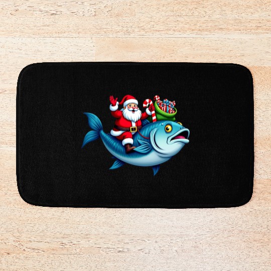 Santa on Bass Merry Fishmas Fishing Christmas Bath Mats