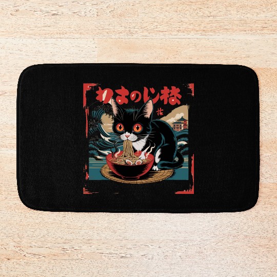 Funny Cat Ramen Japanese Cute Cat Bath Mats
