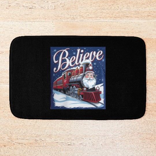 Believe Train North Pole Xmas Santa Claus Christma Bath Mats