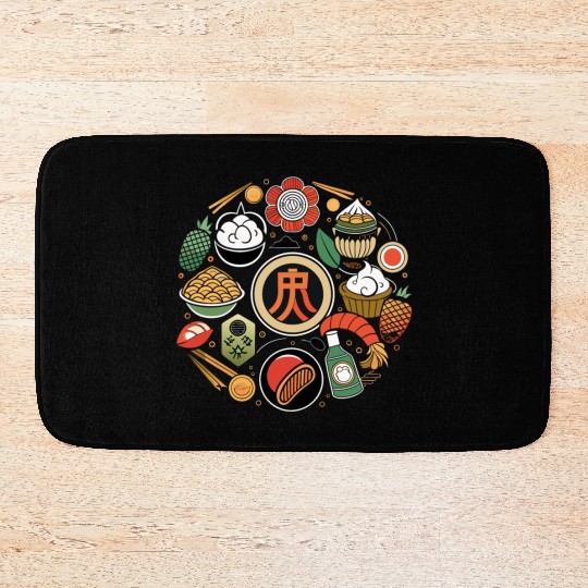 Japanese Cuisine Circle Retro Design Bath Mats