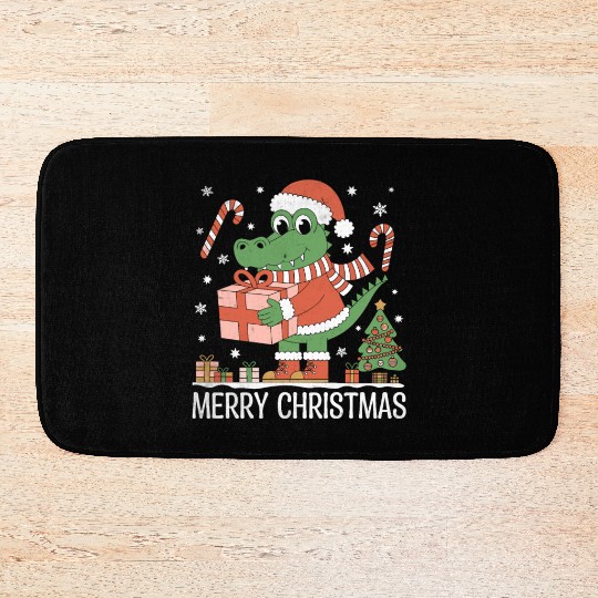 Christmas Alligator - Cute Holiday Design Bath Mats