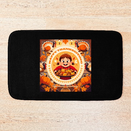 child celebrate Happy Thanksgiving Roasted Potato Bath Mats