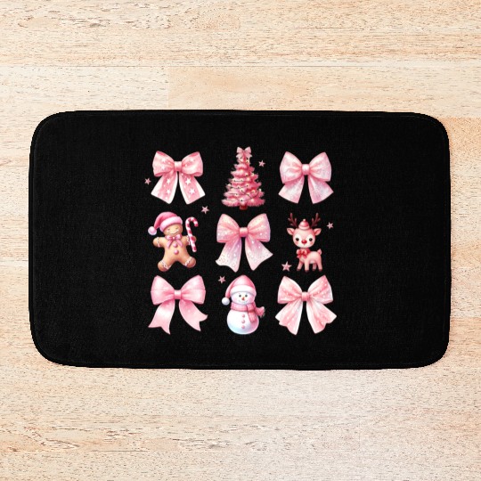 Chrirstmas Pink Bow, Christmas Retro Bath Mats