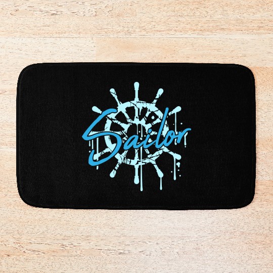 Sailor Ship Steering Wheel Graffiti Drops Sailing Bath Mats