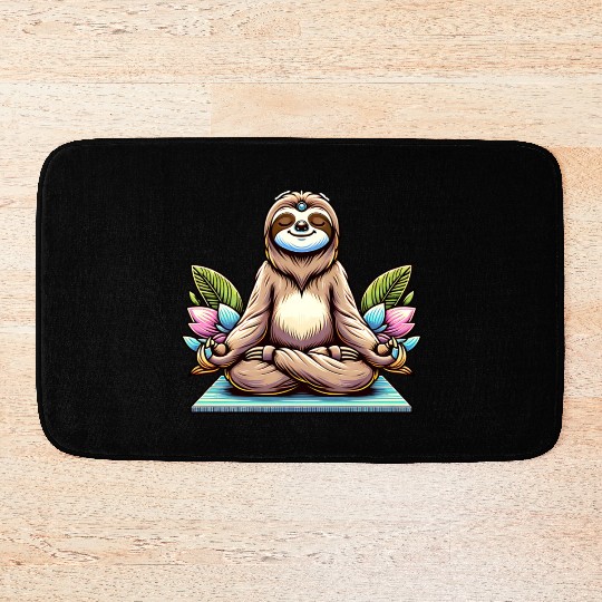 Meditative Sloth with Lotus Flowers Tranquility Bath Mats