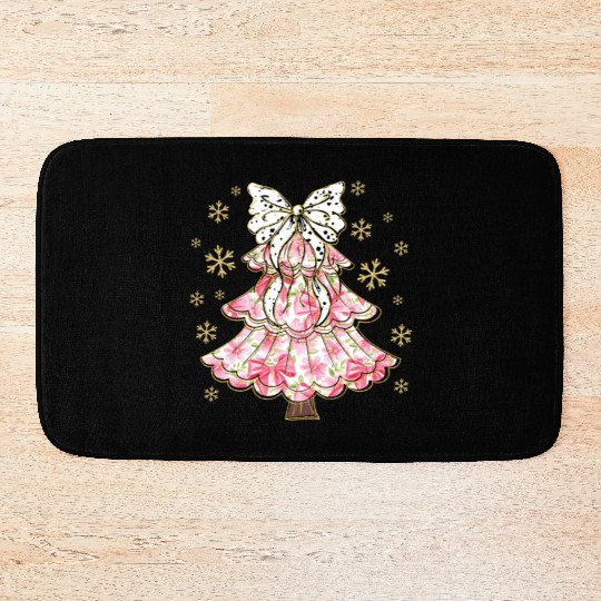 Preppy Pink Coquette Bow Xmas Tree Bath Mats