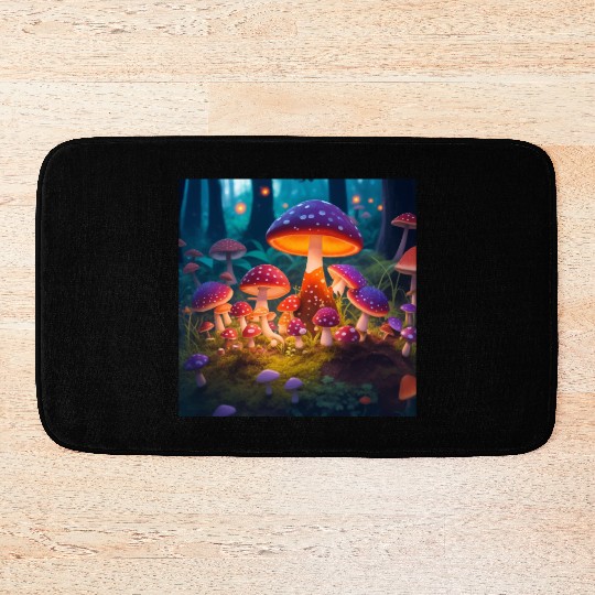 mushrooms in grass Bath Mats
