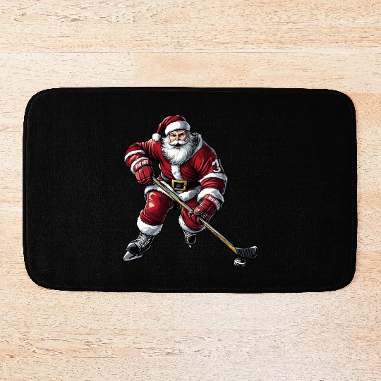 Ice hockey player Christmas Bath Mats