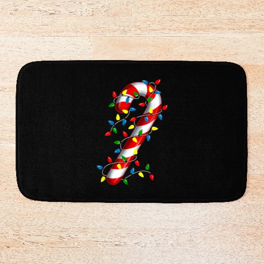 Candy Cane Merry and Bright Christmas Lights Candy Bath Mats