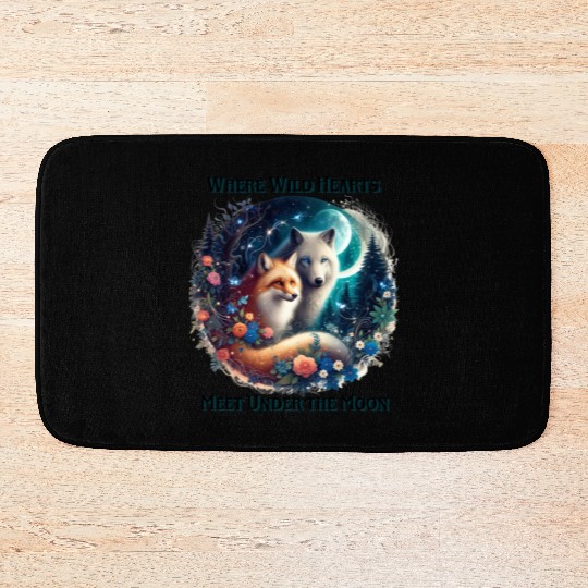 Fox and Wolf Meet Under the Moon Bath Mats