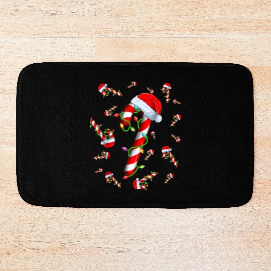 Candy Cane Merry and Bright Red and White Candy Bath Mats