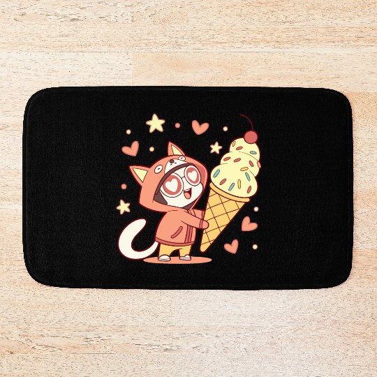Kawaii Ice Cream Fox Girl Sweet Gift Cute Style Bath Mats