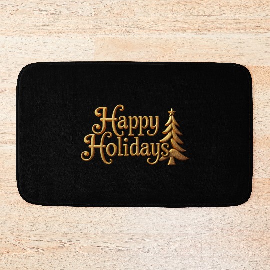 Golden Elegance Happy Holidays Motif Bath Mats
