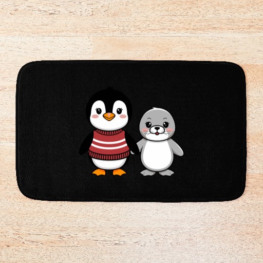 Cute Penguin and Seal Best Buddies Friends Bath Mats
