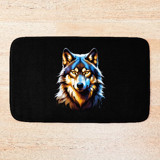 Isolated Lone Wolf Head Ink Design Bath Mats