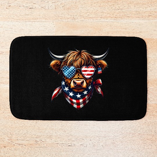 Patriotic Highland Cow 4th Of July Bath Mats