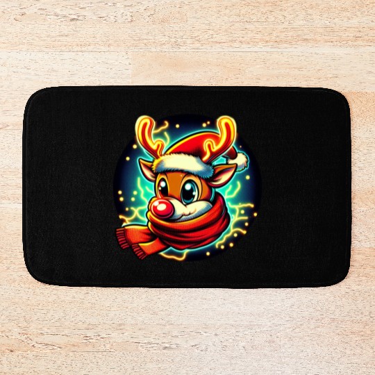 Funny Christmas Rudolph: Glowing Neon Santa Scarf Bath Mats