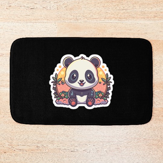 Cute Panda Fantasy Illustration Minimalist Panda Bath Mats
