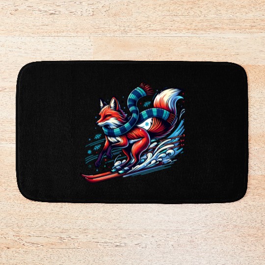 Fox Skiing Adventure in Winter Wonderland Bath Mats