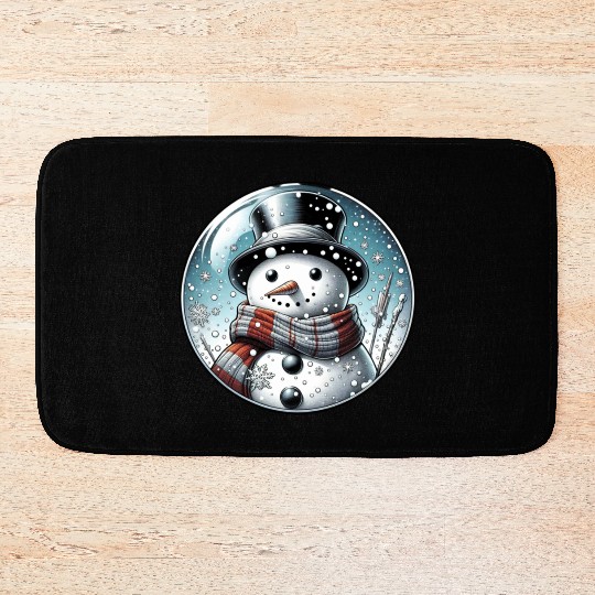 Christmas Snowman with Scarf and Top Hat Bath Mats