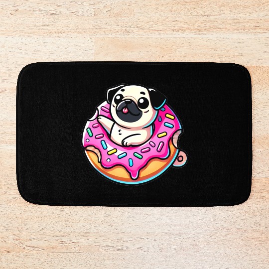 Pugonut Dog Donut Food Lover Pet Pug Puppies Bath Mats