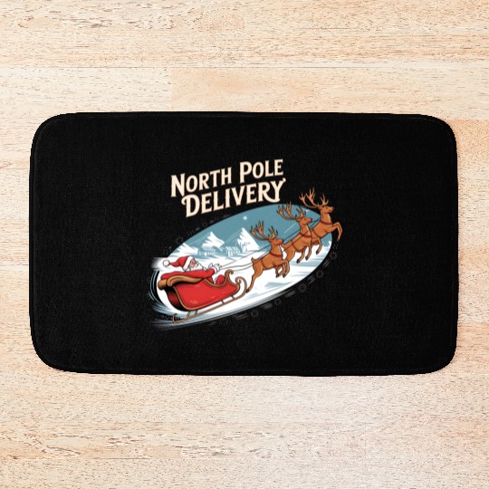North Pole Delivery with Santa and Reindeer Bath Mats