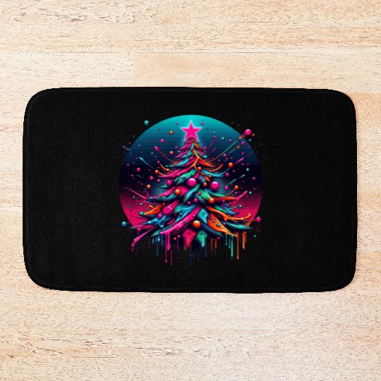 Neon Graffiti Christmas Tree with Bold Spray Paint Bath Mats