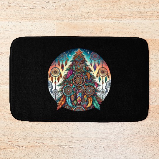 Bohemian-Style Christmas Tree with Dreamcatchers a Bath Mats