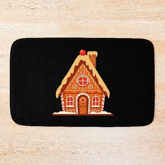 Festive Gingerbread House Print Bath Mats