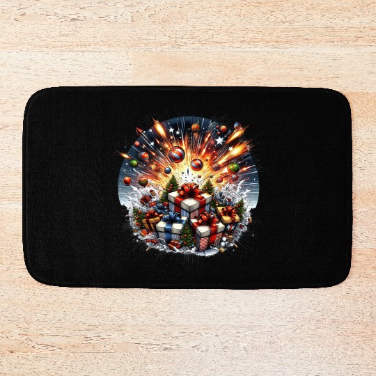 Exploding Presents Fireworks - Christmas Gifts Bath Mats