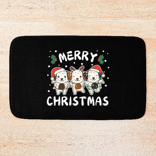 Merry Christmas Cute Dalmatian Festive Lights Bath Mats