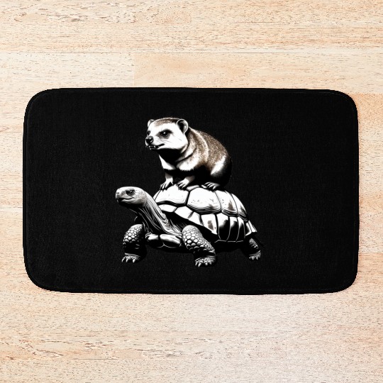 Funny Hyrax Riding a Turtle - Unique and Hilarious Bath Mats