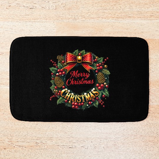 1950s Christmas Wreath - Vintage Holiday Cheer Bath Mats