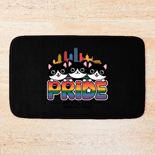 Pride of Houston City Texas USA Rainbow Flag Bath Mats