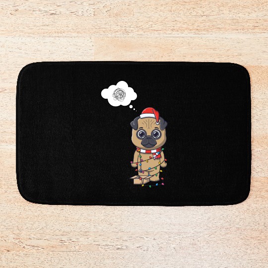 Festive Pug in Holiday Lights Bath Mats