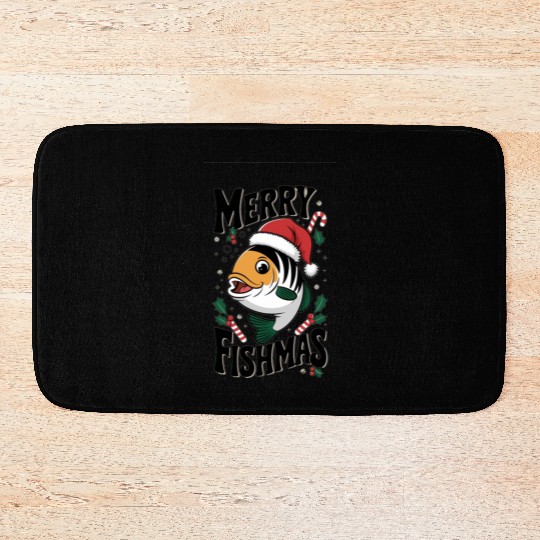 "Merry Fishmas Bath Mats - Funny Christmas Fish